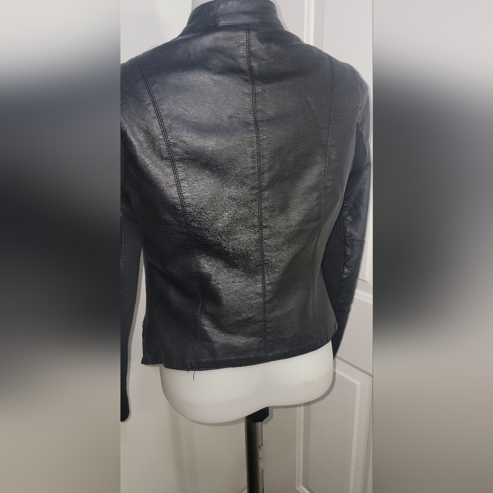 Black Learher Grunge Moto Bikercore Jacket Size Xs - image 4